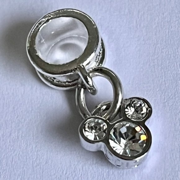 Vtg Disney Mickey Mouse Charm European Bead Slider SilverPlated Austrian Crystal - Picture 9 of 10